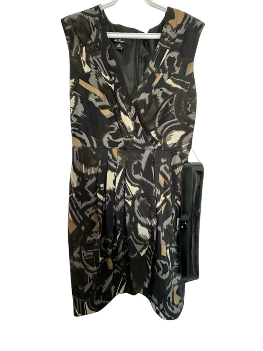 Abstract Print Black and Tan V-Neck Women's Dress